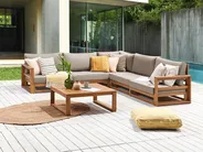 Garden Corner Sofa with Table 5 Seater TIMOR Modular Certified Acacia Wood Light Brown_905750