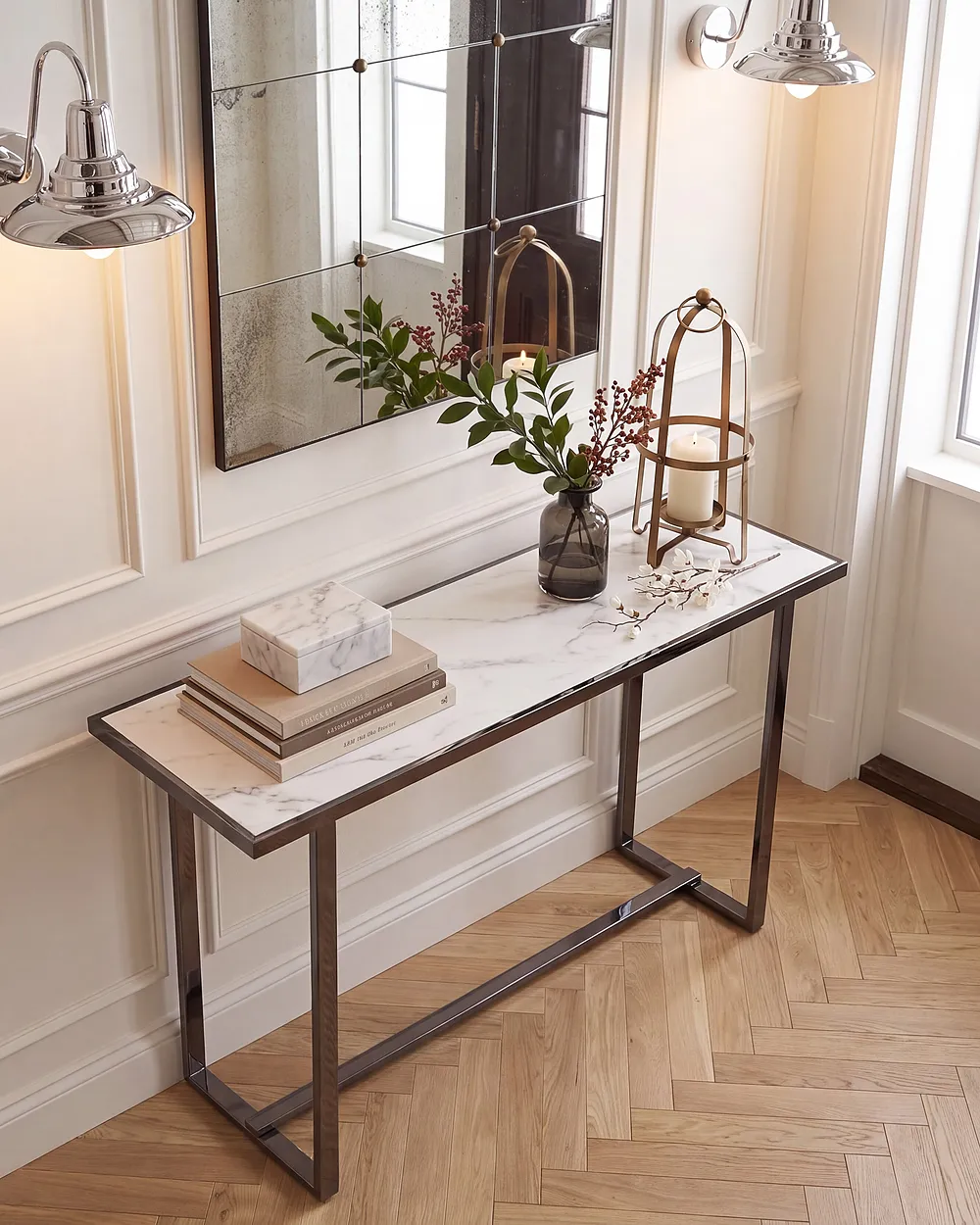 Konsolbord PLANO Härdat glas Vit marmor_1155037