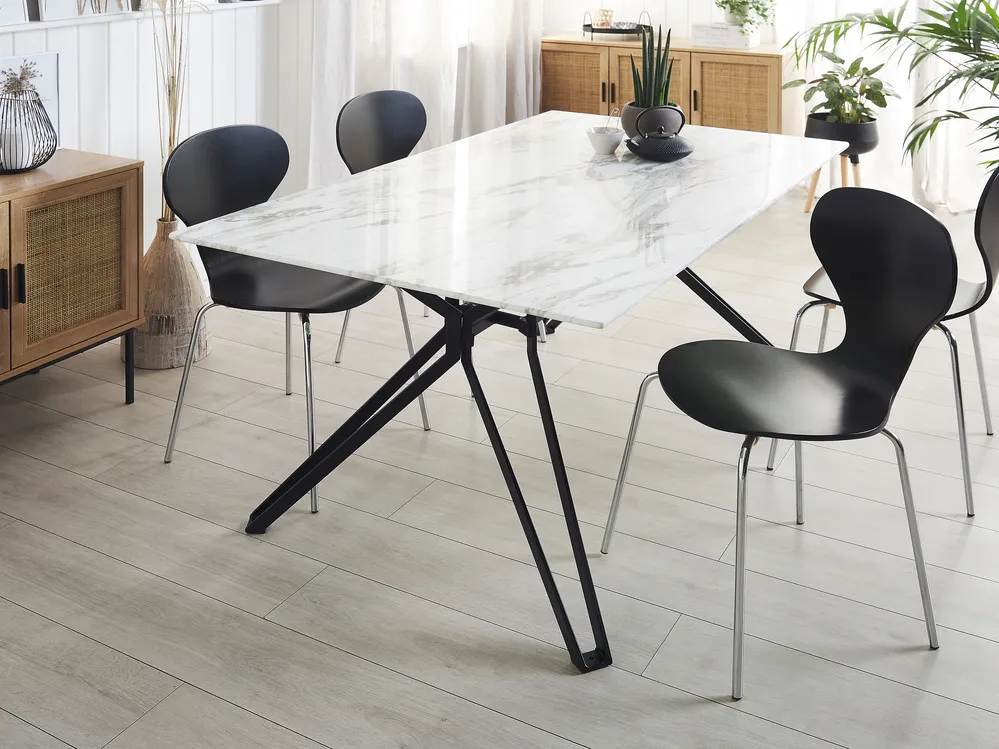 Dining Table BALLINA White Marble 160 cm 90 cm Tempered Glass_806824
