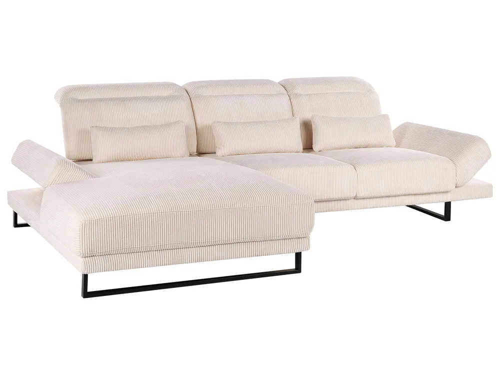 Corner Sofa 4 Seater IKAST Corduroy Beige Right Hand_960095