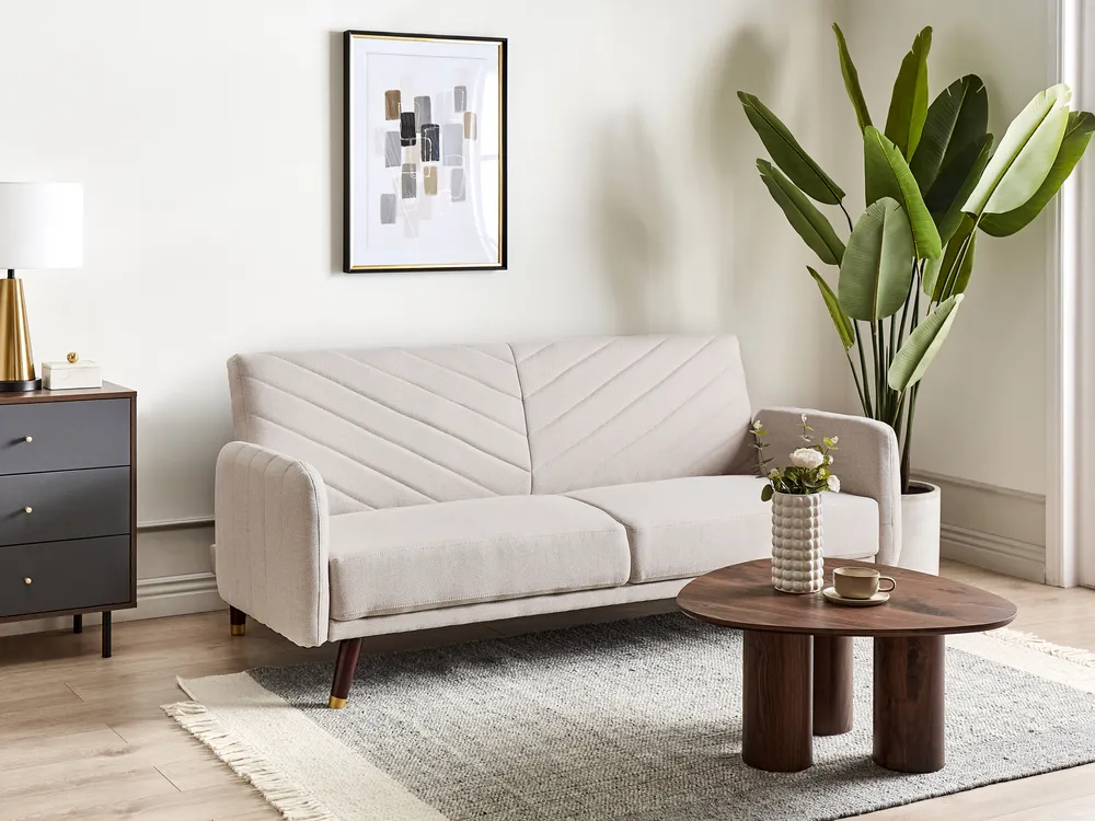 Sofa Bed 3 Seater SENJA Faux Linen Light Beige