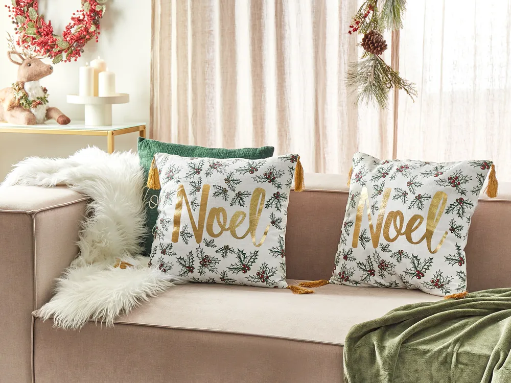 Set of 2 Decorative Cushions ZAMIA 45 x 45 cm Cotton White Christmas Motif_1079218