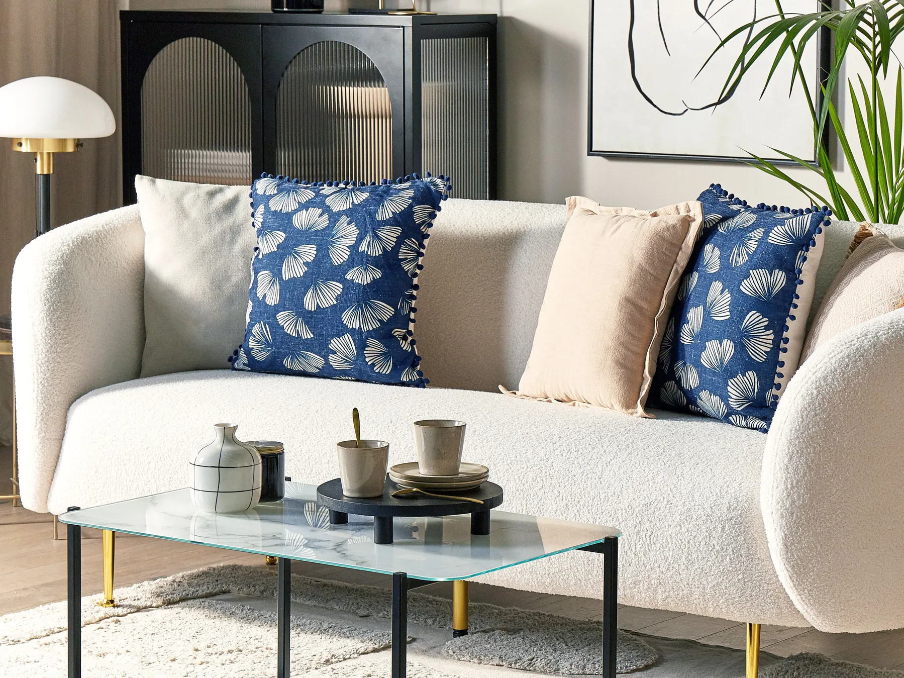 Set of 2 Decorative Cushions DANDELION 45 x 45 cm Dark Blue Plant Pattern_837789