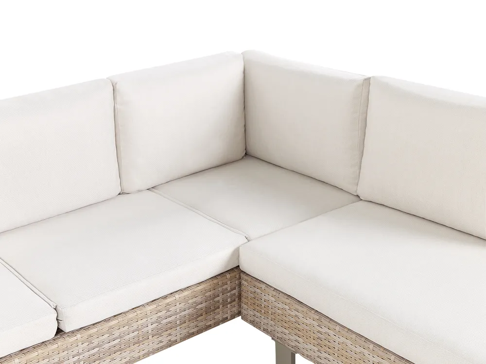 Trädgårdshörnsoffa med bord 5-sits LANCIANO Konstrotting Off-White Högervänd_930946