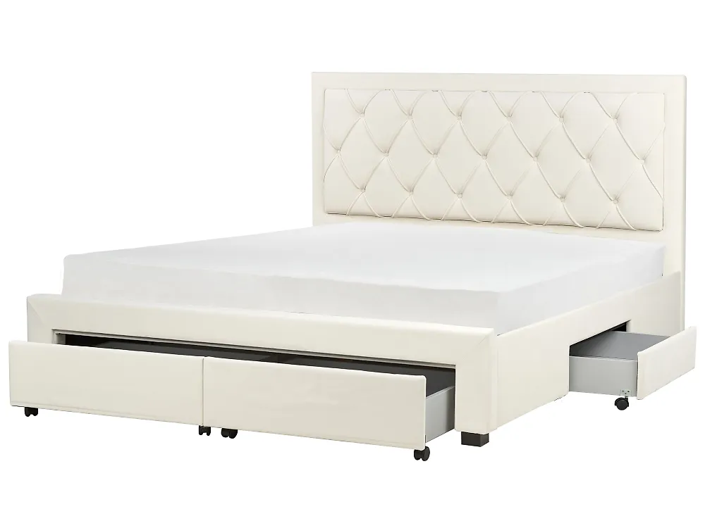 Bed with Storage Drawers LIEVIN Velvet Light Beige 180 x 200 cm (EU Super King)_1185057