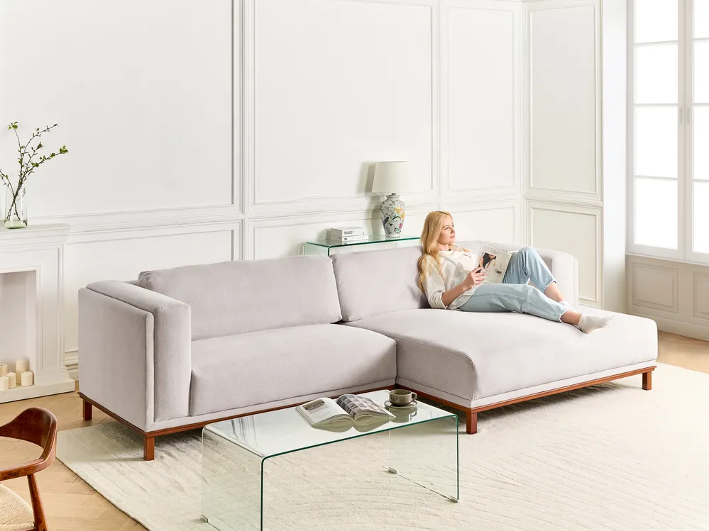 Corner Sofa 4 Seater VENG Fabric Light Beige Left Hand_994987
