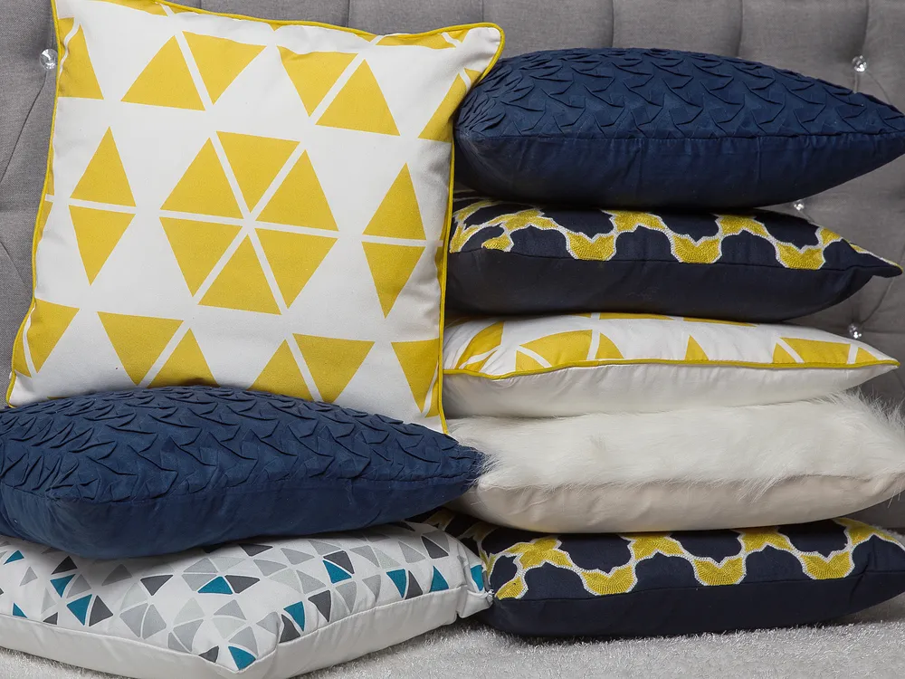 Set of 2 Decorative Cushions MUSCARI 45 x 45 cm Cotton Yellow Blue Ikat