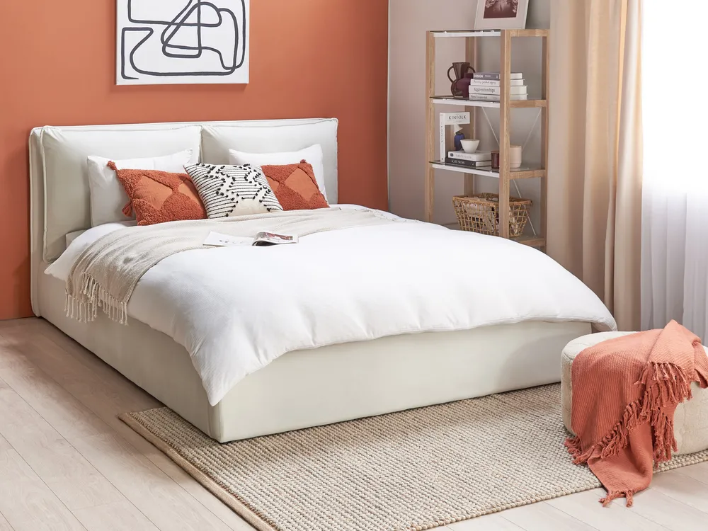 Ottoman Bed BAJONNA Velvet Off-White 160 x 200 cm (EU King Size)