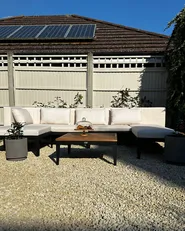 Garden Lounge Set with Table and Ottoman 4 Seater BRACCIANO Certified Acacia Wood Light Beige Left Hand_983528