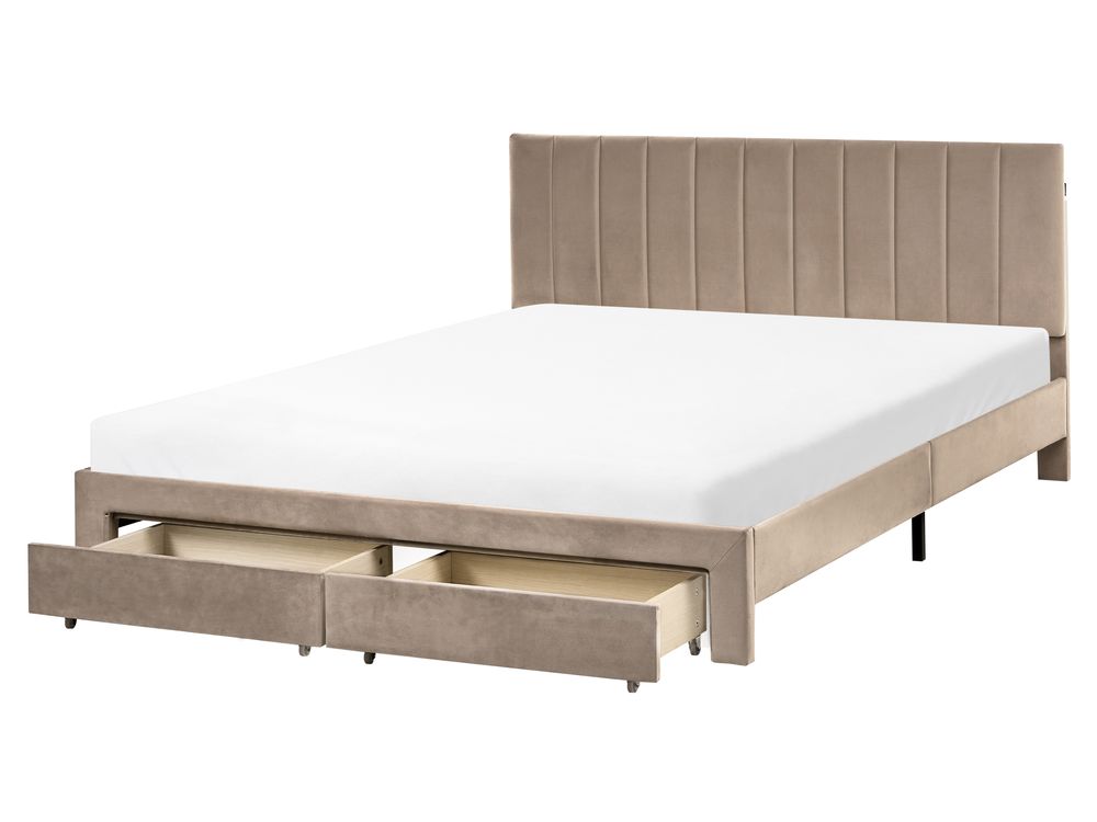 Säng med förvaringslådor LONZAC Sammet Taupe 160 x 200 cm