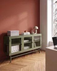 Glass Display Sideboard DEVON 115 cm Metal Green_1113190