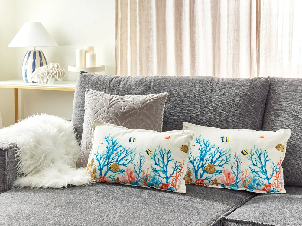 Set of 2 Decorative Cushions EELGRASS 30 x 50 cm Cotton Multicolour Animal Pattern