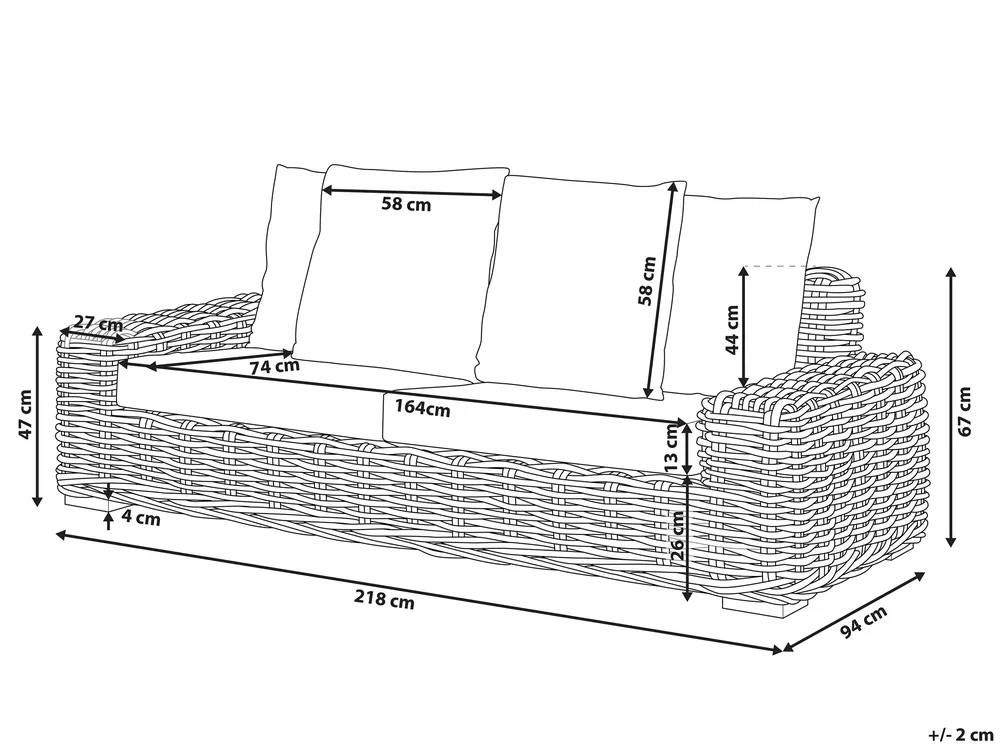 Garden Sofa 3 Seater FORLI Rattan Natural_812739
