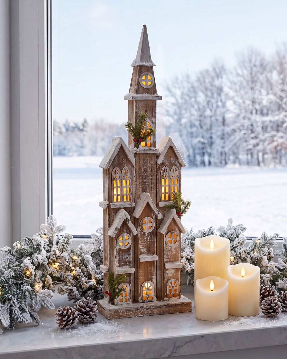 Joulukoriste LED-valo NILAKA 85 cm Talo Vaaleanruskea