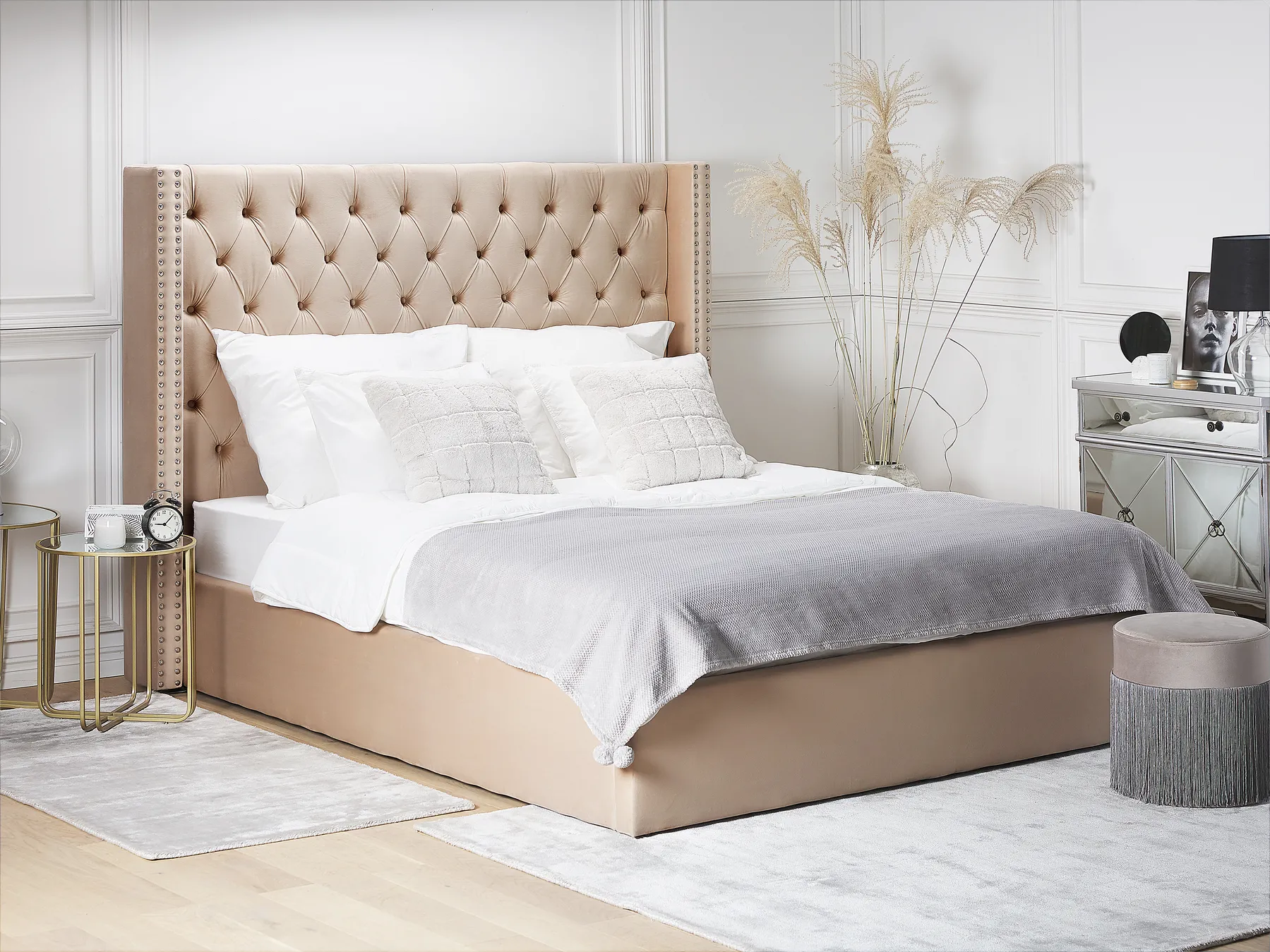 Ottoman Bed LUBBON Velvet Beige 160 x 200 cm (EU King Size)_772942