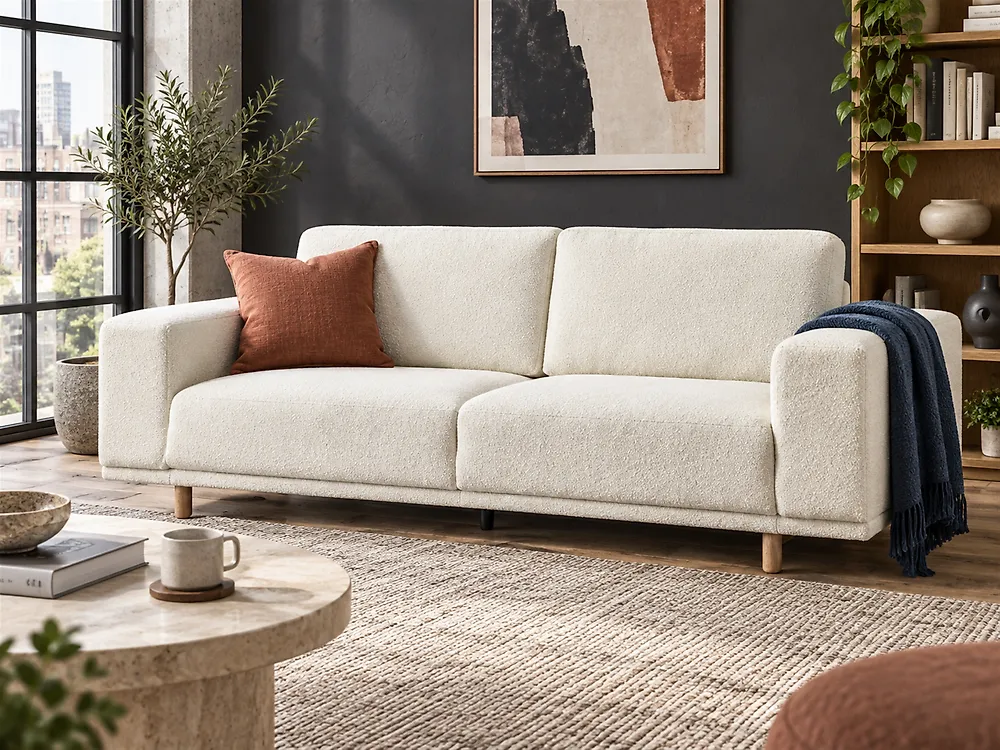 Sofa 3 Seater NIVALA Boucle Off-White_1185414