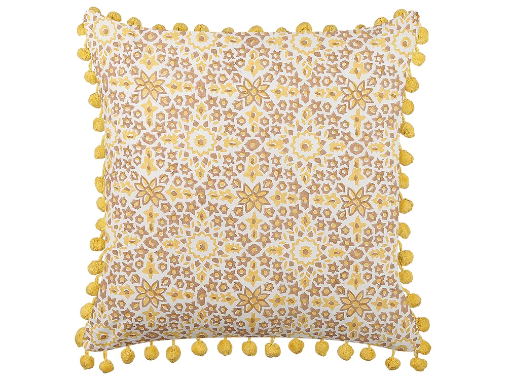 Set of 2 Decorative Cushions LYCROIS 45 x 45 cm Cotton Yellow Floral Pattern_838914