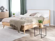 Bed with LED SERRIS 160 x 200 cm (EU King Size) Light Brown_750353