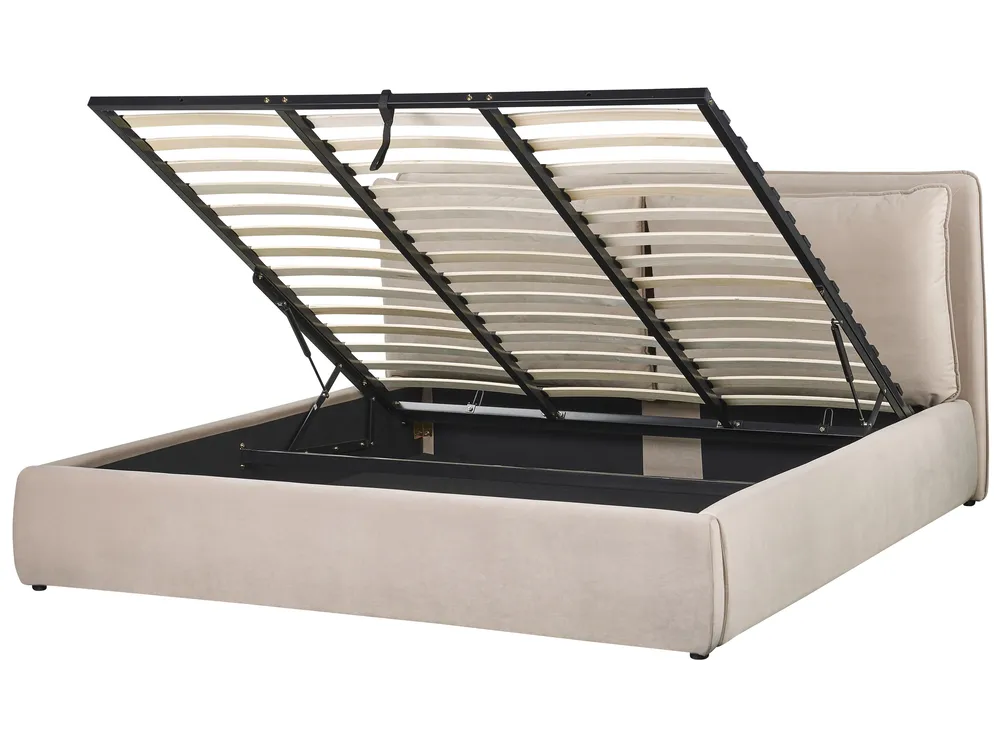 Ottoman Bed BAJONNA Velvet Beige 180 x 200 cm (EU Super King)