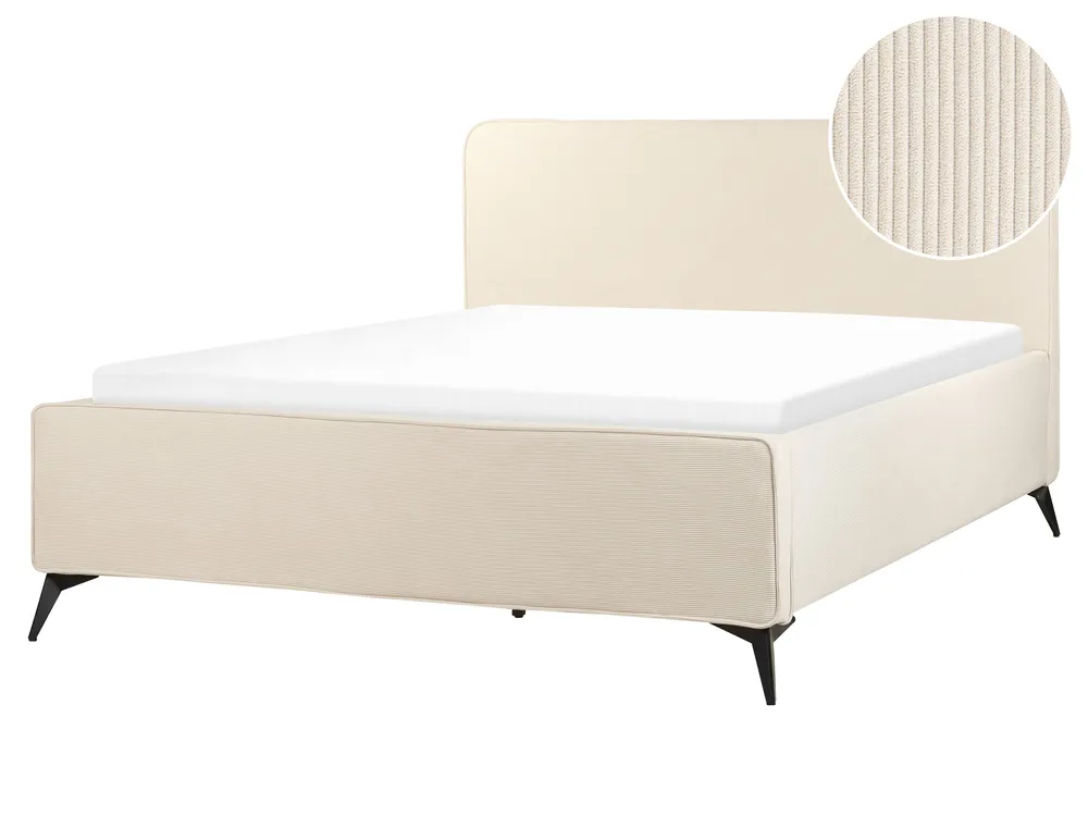 Bed Corduroy VALOGNES 160 x 200 cm (EU King Size) Light Beige