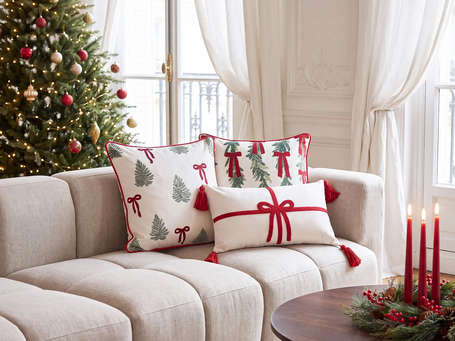 Set of 3 Decorative Cushions XAVIA 30 x 50 cm 45 x 45 cm White Christmas Motif_1164594