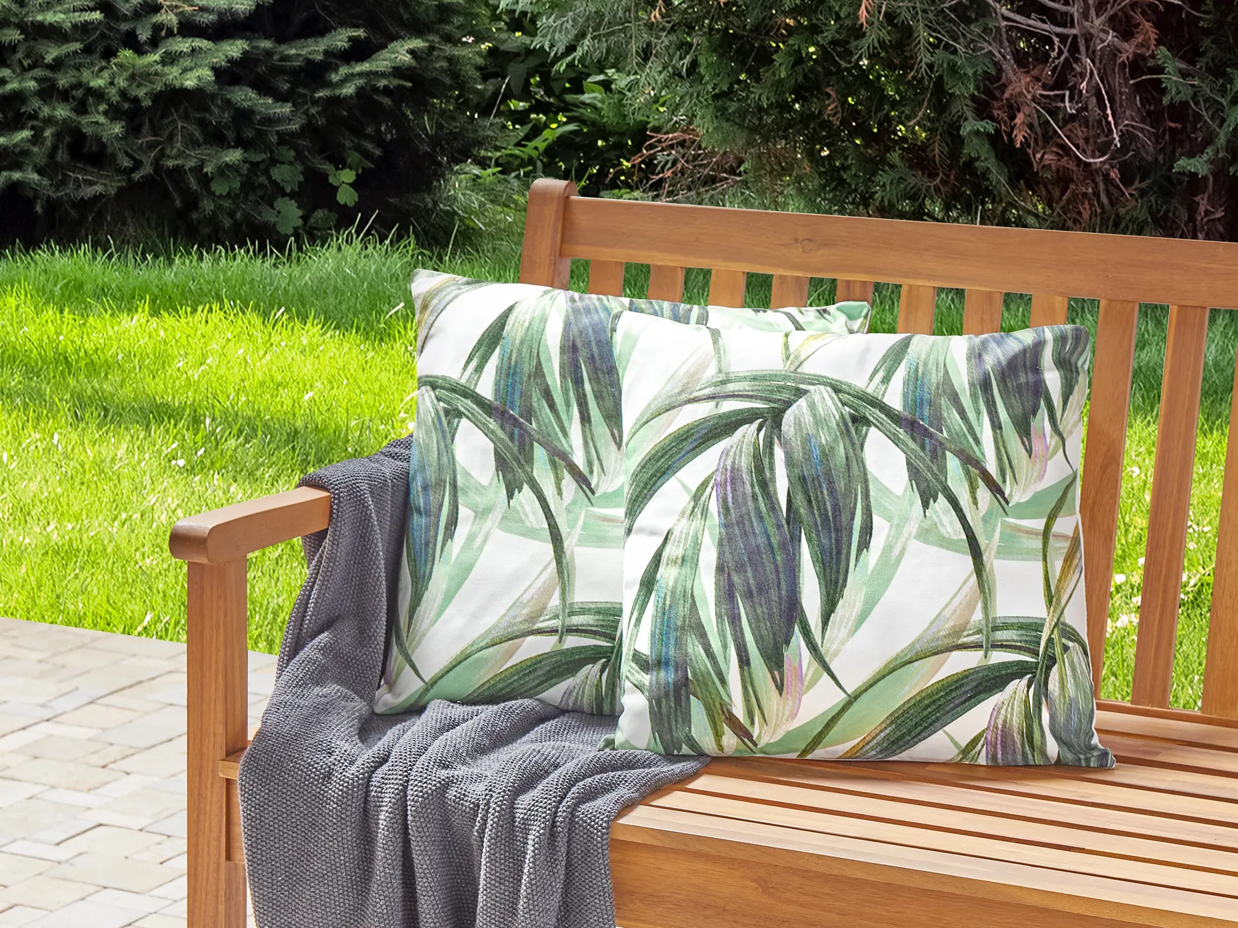 Set of 2 Outdoor Cushions CALDERINA Plant Pattern 45 x 45 cm Green_882340