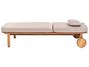 Sun Lounger with Cushion LATERZA  Reclining Certified Acacia Wood Taupe_1165875