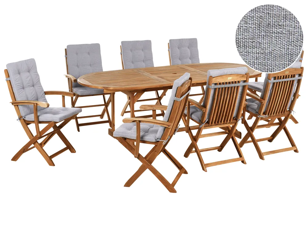 Garden Dining Set 8 Seater MAUI PREMIUM Acacia Wood Grey Melange