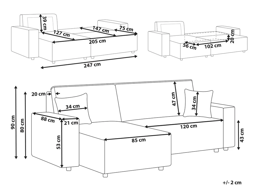 Corner Sofa Bed 3 Seater ABACKA Corduroy Beige Right Hand_896776