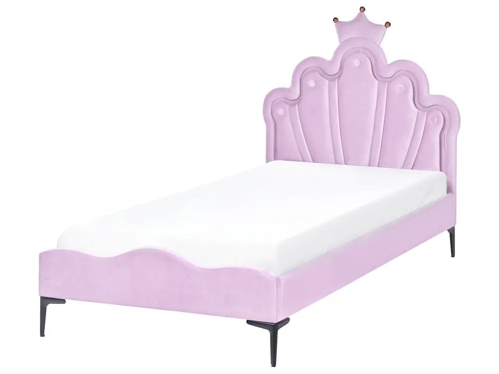 Kids Bed Crown Velvet RUBIAN 90 x 200 cm (EU Single) with LED Lights Violet