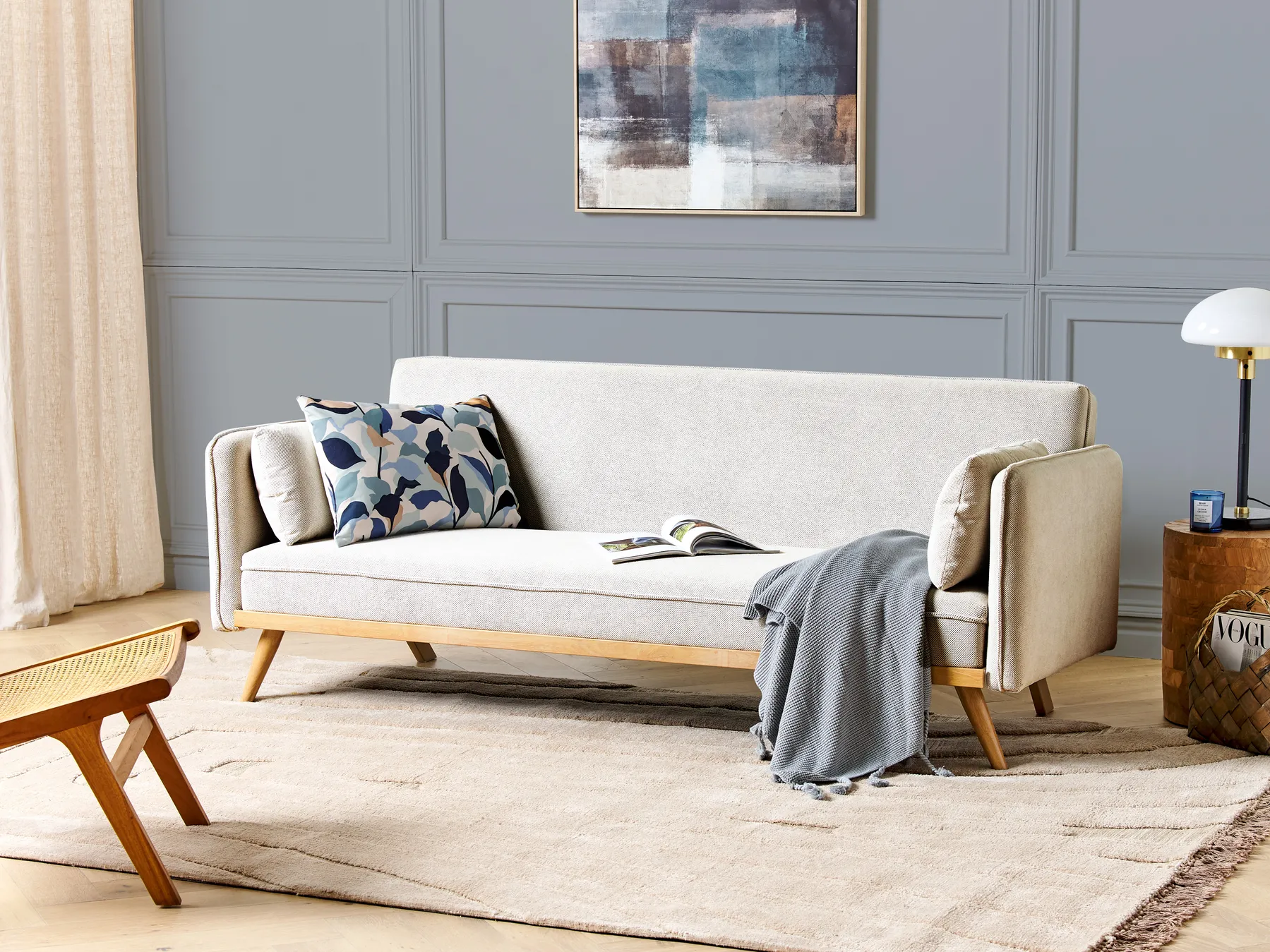 Sofa Bed 3 Seater ASAA Fabric Off-White_894683