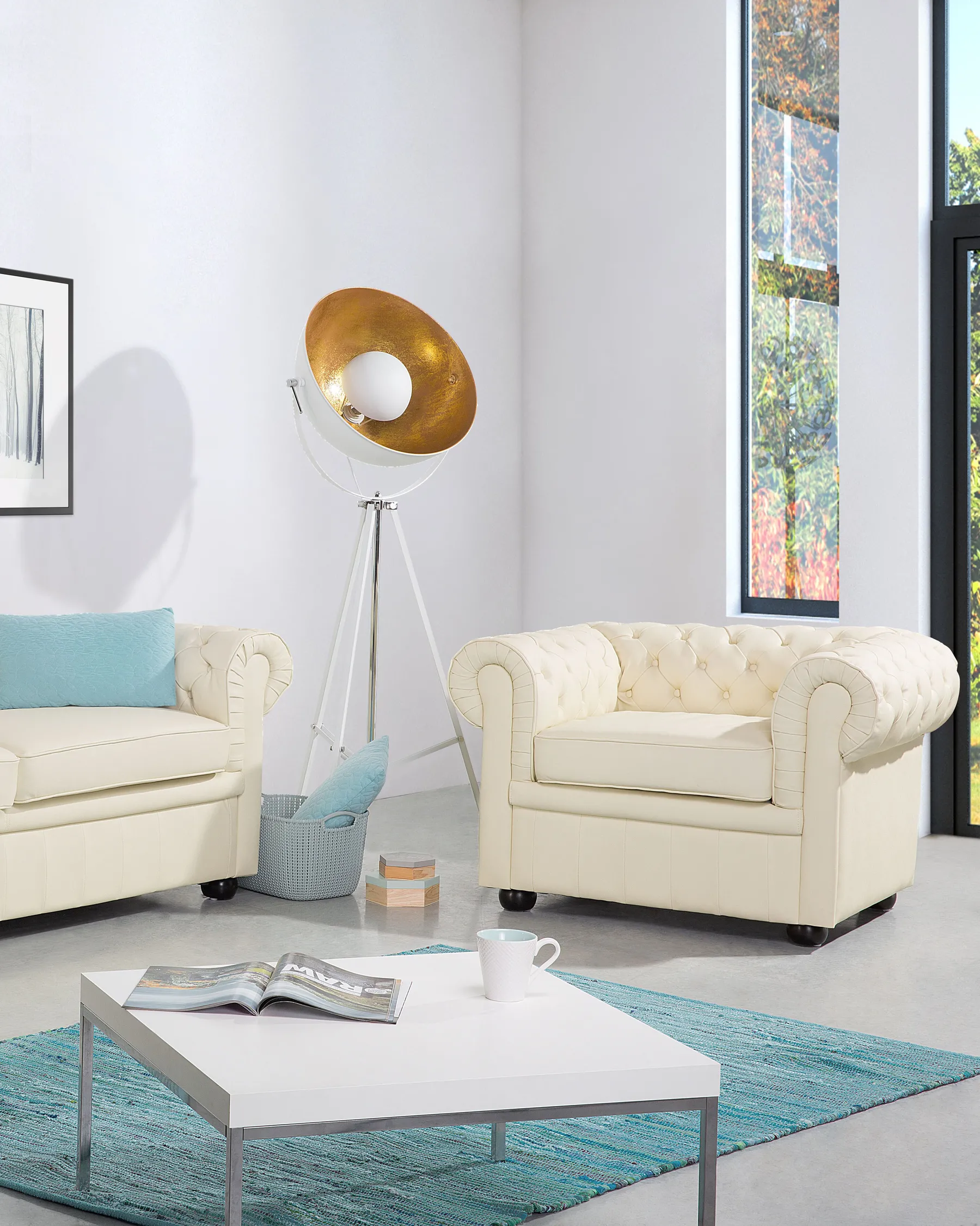 Armchair CHESTERFIELD Leather Light Beige_537525