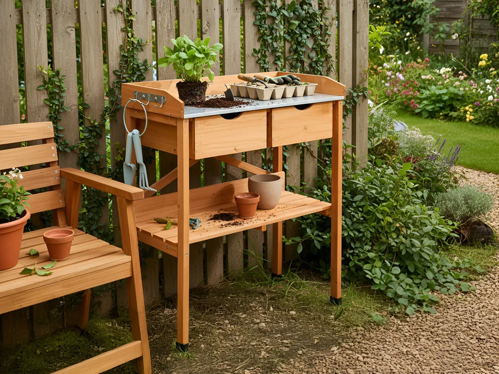 Potting Bench RAVANUSA 77 cm 89 cm Fir Wood Light Brown
