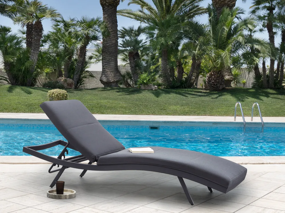 Sun Lounger with Cushion AMELIA Reclining Metal Dark Grey