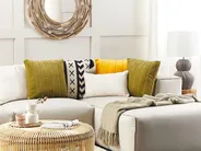 Set of 2 Decorative Cushions PUMILA 45 x 45 cm Faux Fur Olive Green Striped_822106