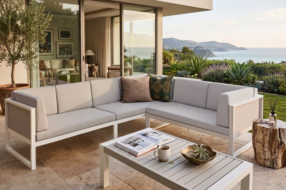 Garden Corner Sofa with Table 6 Seater CASTELLA Metal Grey Left Hand