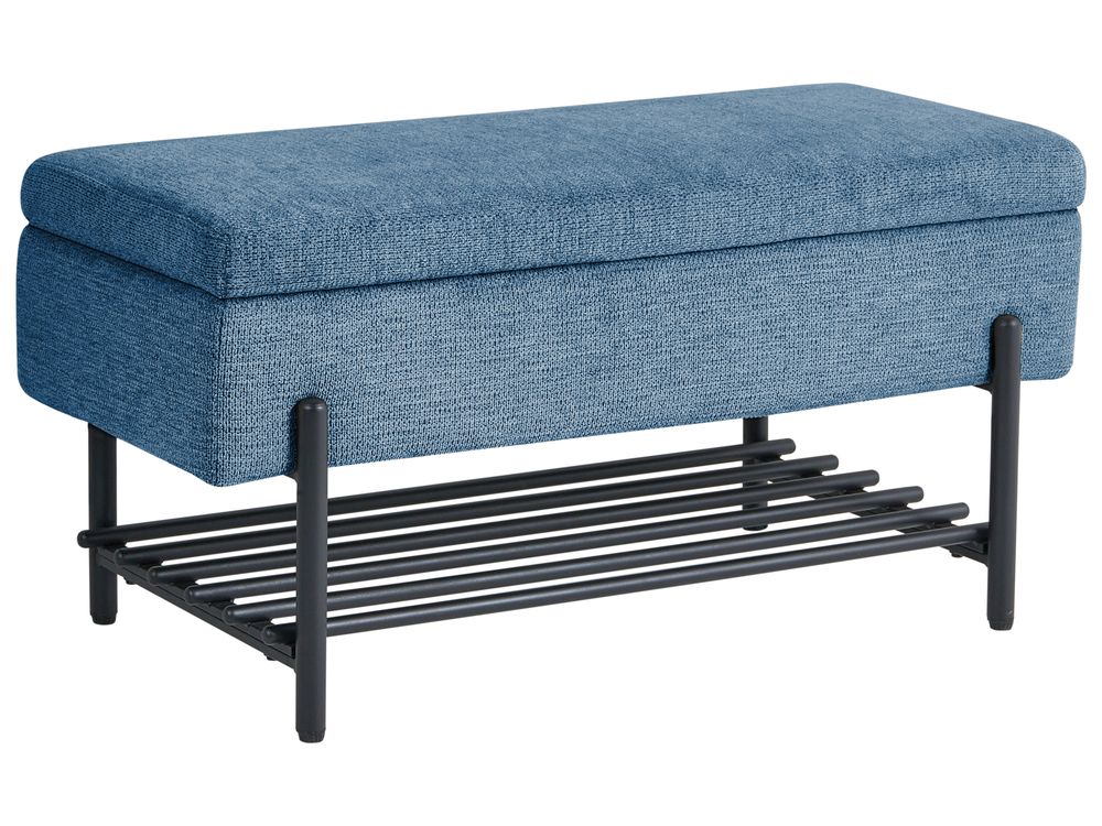 Shoe Bench SOLVANG Fabric Blue with Storage