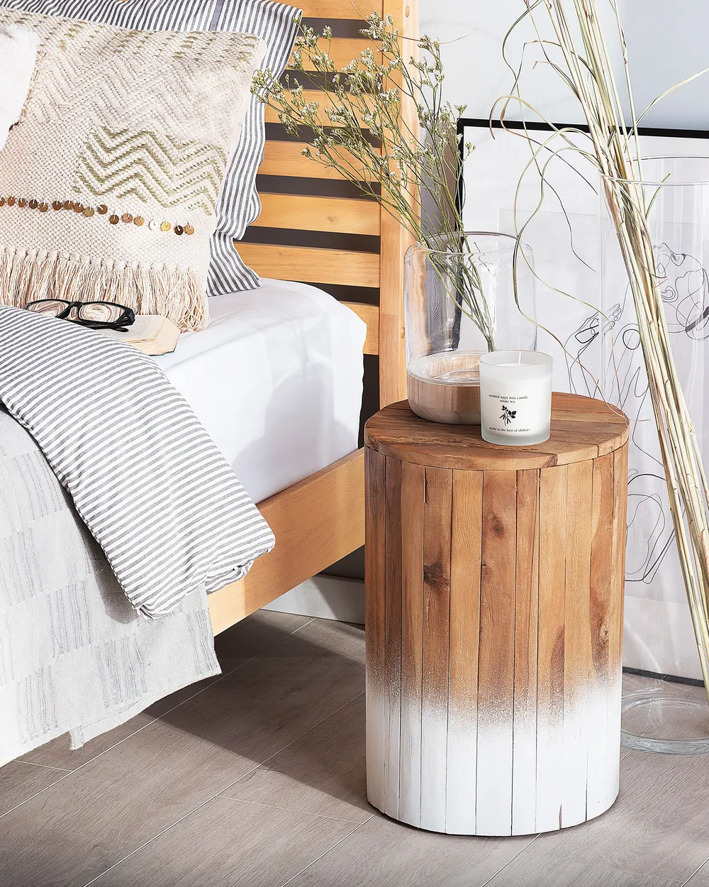 Side Table MOVAS Teak Wood Brown/ White