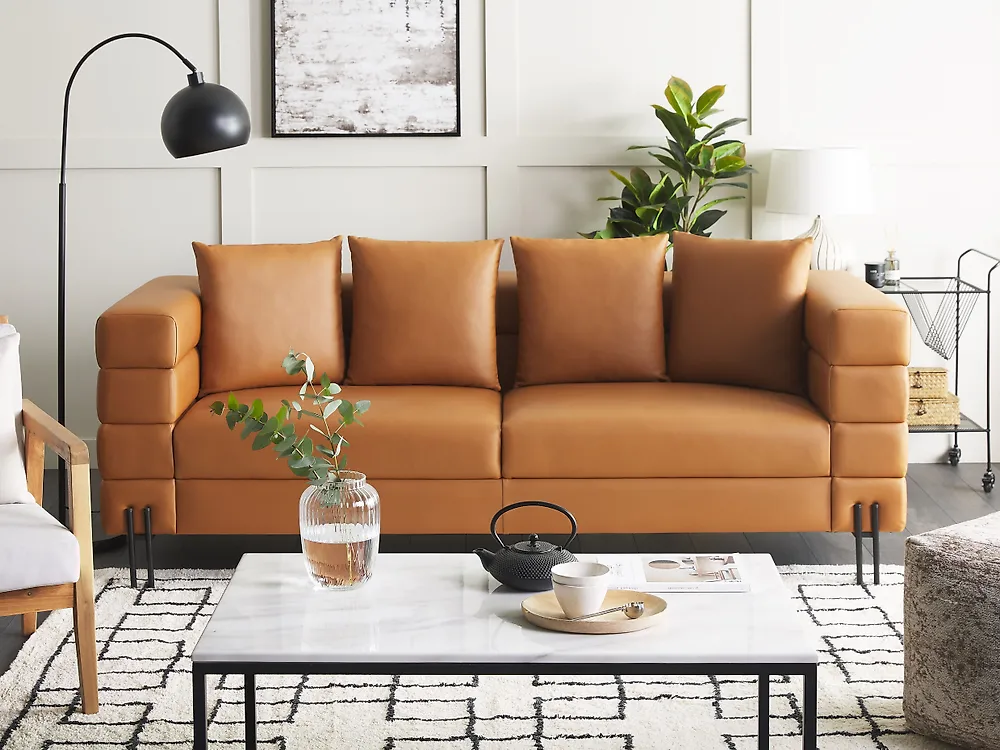 Soffa 3-sits GRANNA Konstläder Brun_1183353