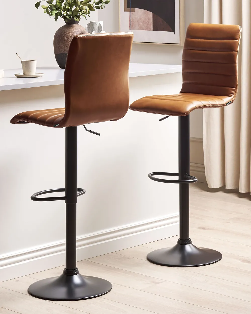 Set of 2 Bar Chairs LUCERNE Swivel Faux Leather Golden Brown