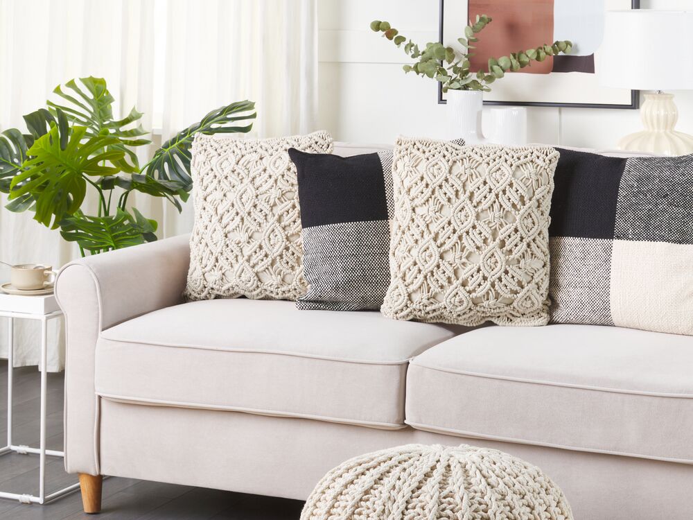 Set of 2 Decorative Cushions ESENKOY 50 x 50 cm Cotton Light Beige Geometric Pattern