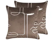 Set of 2 Decorative Cushions PHILODENDRON 45 x 45 cm Velvet Brown Abstract Pattern_830029