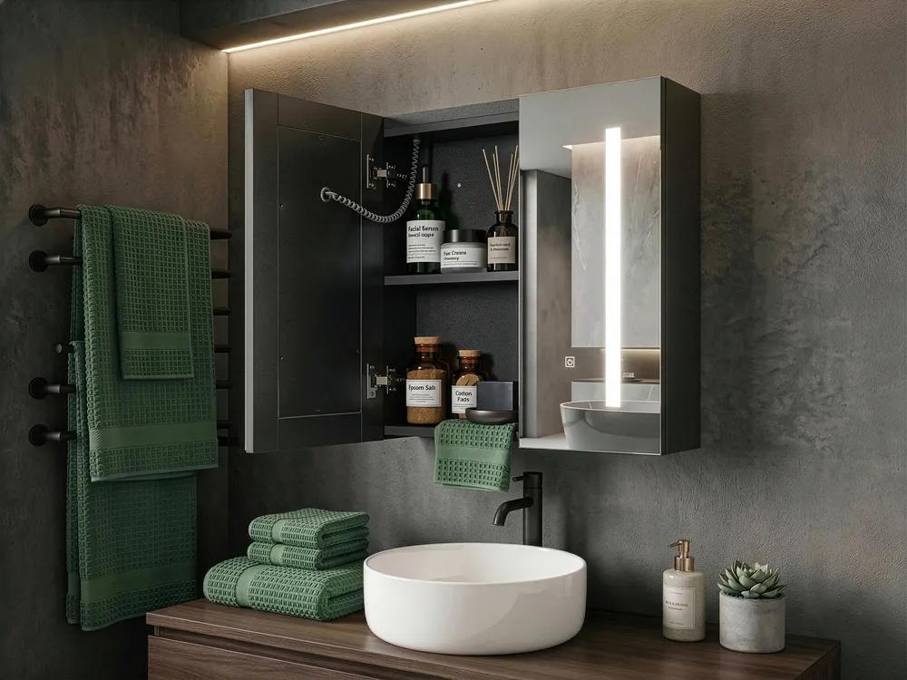 Bathroom Wall Mounted Mirror Cabinet LED CHABUNCO 60 cm 60 cm Black_905883