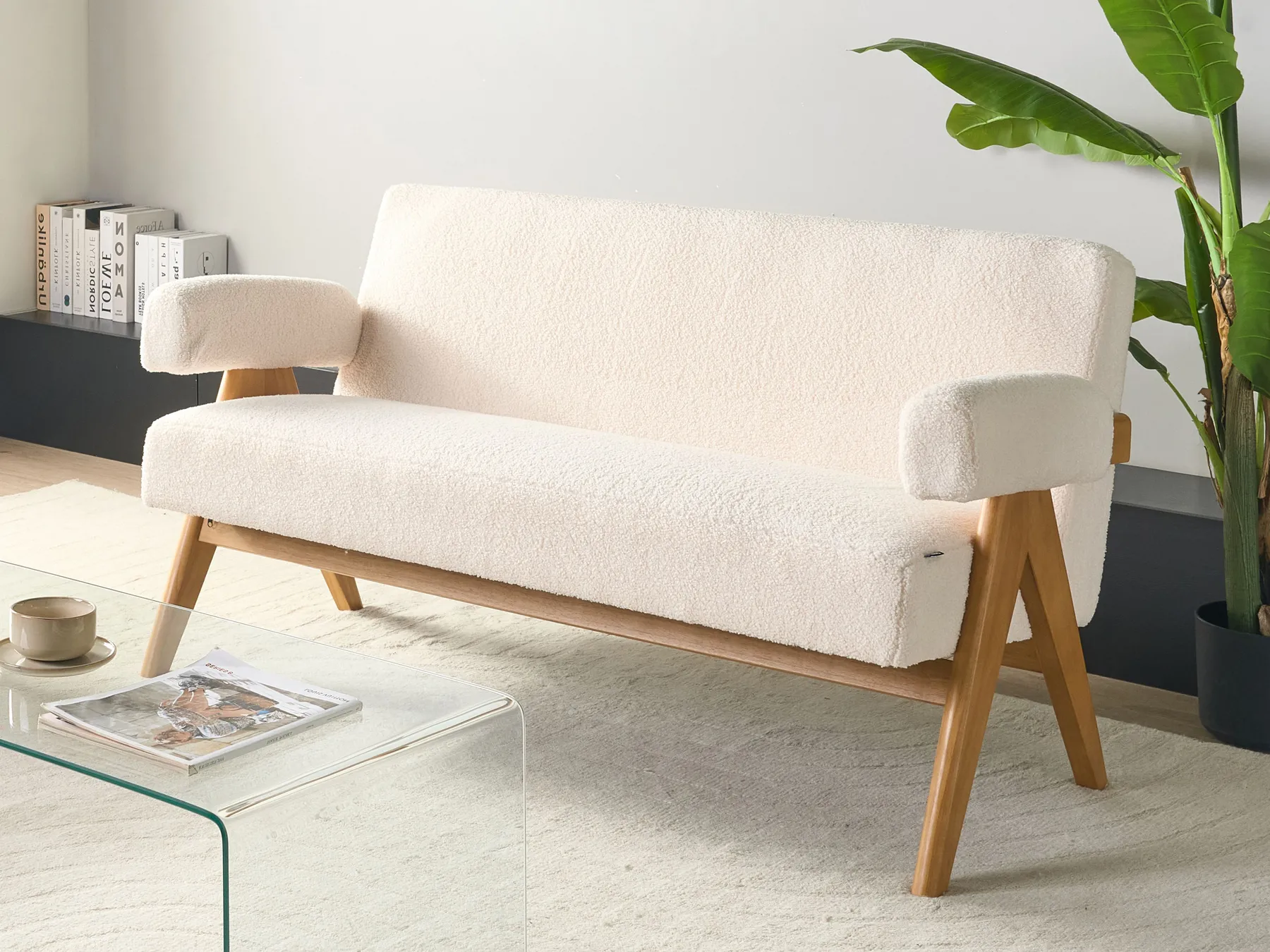 Sofa 2 Seater TAMRE Boucle Off-White/ Light Brown_985268