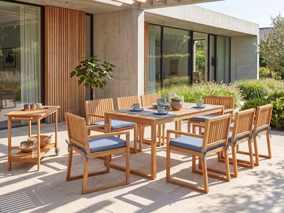 Garden Dining Set 8 Seater SASSARI II with Cushions Certified Acacia Wood Blue