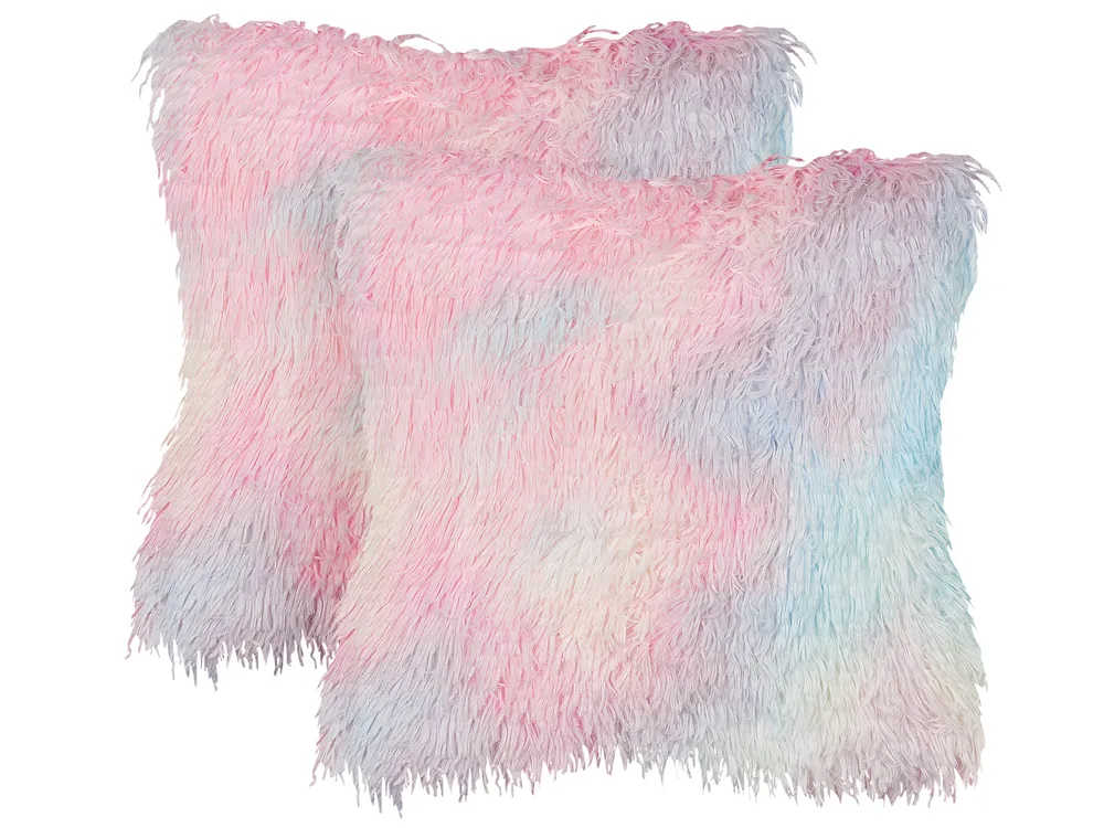 Set of 2 Decorative Cushions AMARYLLIS Faux Fur 45 x 45 cm Multicolour