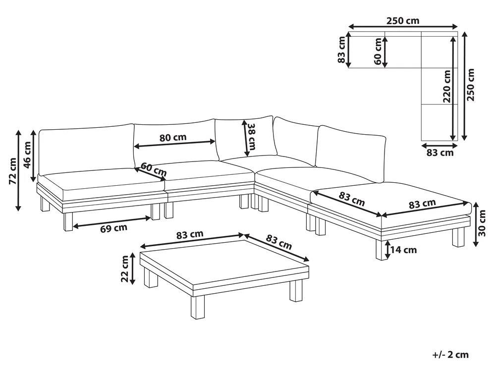 Garden Corner Sofa with Table 5 Seater FRAZZANO Certified Acacia Wood Off-White_1028750