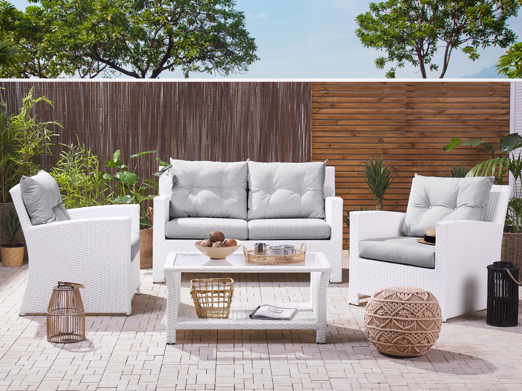 Garden Lounge Set with Table 4 Seater MARINO PE Rattan White_801165