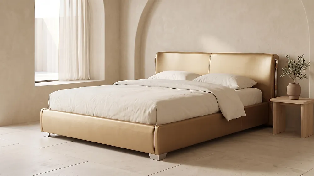 Säng med lamellram Läder PARIS 180 x 200 cm Guld_1178079