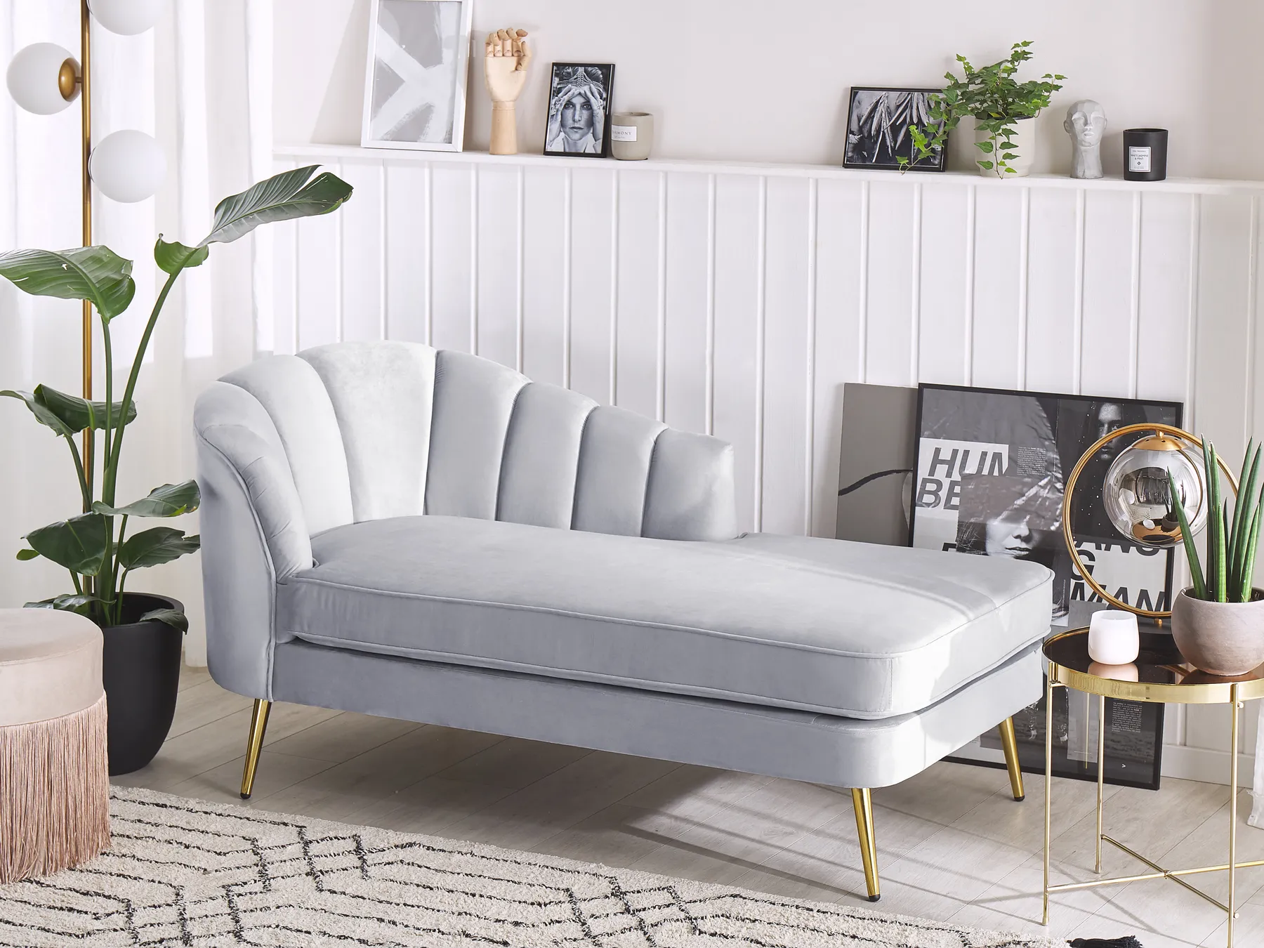Left-Hand Chaise Longue ALLIER Velvet Light Grey_795619